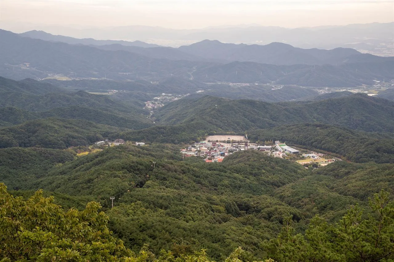 팔공산 동화사 입구 단풍 사진, 아직 초록, 팔공산 케이블카 · 신림봉 길
